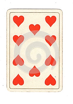 An antique ten of hearts playing card.