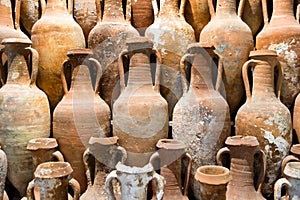 Antique terracotta amphoras