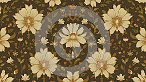 Antique textured fabric background showcases seamless floral pattern