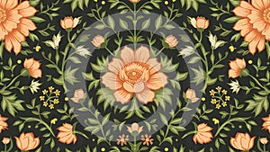 Antique textured fabric background showcases seamless floral pattern