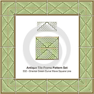 Antique tile frame pattern set Oriental Green Curve Wave Square