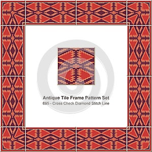 Antique tile frame pattern set aboriginal cross check diamond stitch line