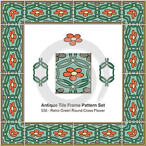 Antique tile frame pattern set Retro Green Round Cross Flower