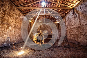 Antique tools in old rural barn