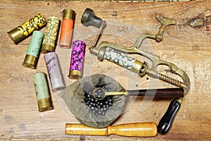 Antique tools for rechargering of hunting cartridges
