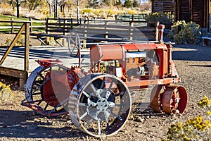 Antique Tractor With Metal Iron Wheels