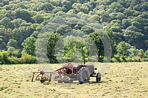 Antique tractor and threshing machine