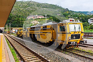 Antique train at the rail station in Monterosso al Mare, Cinque Terre, Italy photo