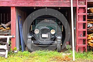 Antique truck parked in old lumber yard Mystic Connecticut USA circa May 2011