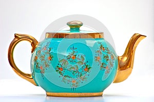 Antique Turquoise and Gold Teapot