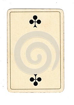 An antique two of clubs playing card.