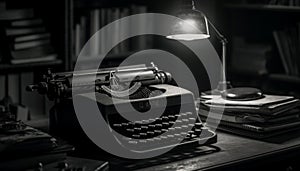 Antique typewriter on desk, a writer nostalgia generated by AI