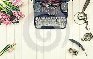 Antique typewriter flowers vintage office tools retro