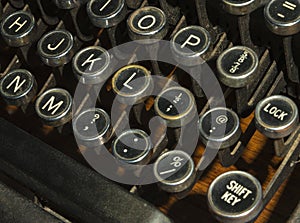 Antique typewriter keys close up