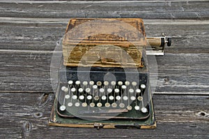 Antique typewriter with old used book Bible