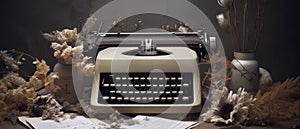Antique Typewriter on Table, A Snapshot of Vintage Technology