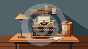 An antique typewriter used to write letters from the battlefield sits on a wooden desk in the corner.. Vector