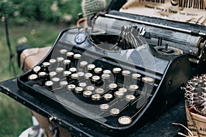 Antique Typewriter. Vintage Typewriter Machine, selective focus