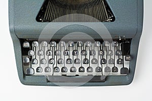 Antique Typewriter on White Background Close Up on Keys