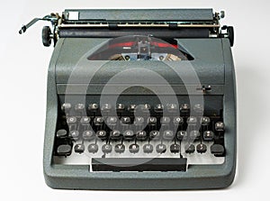 Antique Typewriter on White Background in Perspective