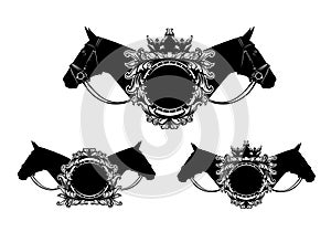 antique vector flourish black and white royal coat of arms with horse heads