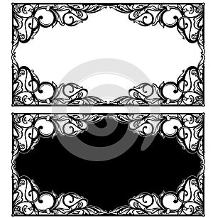 Antique vector flourish elements forming black and white vintage frame design