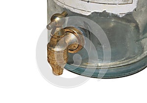 Antique vessel close-up with copper faucet for pouring liquid