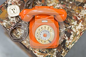 Antique Vintage Analog Orange Phone, Communication Concept Theme