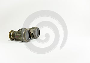 Antique vintage binoculars isolated white background