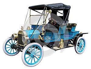 Antique Vintage Blue Automobile Against White
