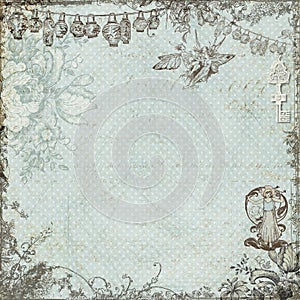 Antique vintage fairy and flowers background
