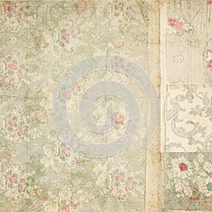 Antique vintage floral wallpaper collage background