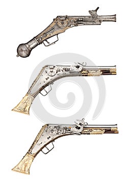 antique vintage handguns isolated background