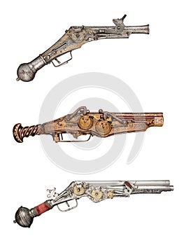 antique vintage handguns isolated background