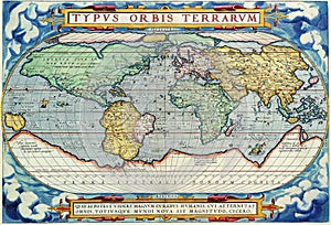 Antique Vintage Maps of the World Map of the World Abraham Ortelius 17th 18th photo
