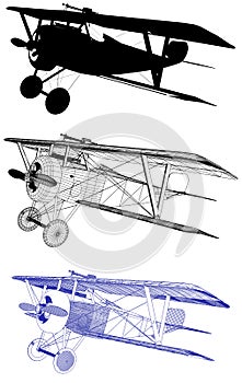 Antique Vintage Military Biplane Illustration Vector