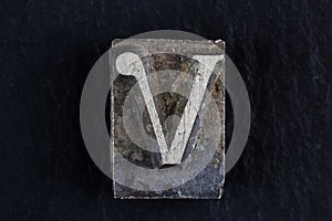 Antique vintage movable type alphabet letter V
