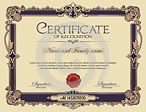 Antique Vintage Ornament frame Certificate of Recognition