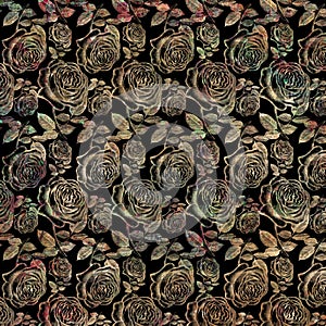 Antique Vintage Roses on black background