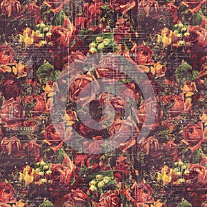 Antique vintage roses patterned background in rustic fall colors