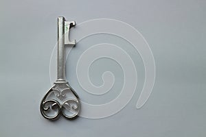 Antique vintage silver shiny key isolated