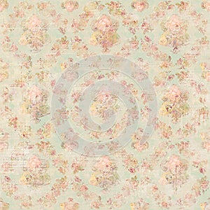 Antique Vintage style botanical pink floral roses background