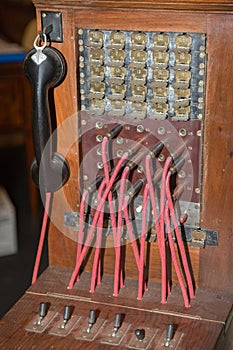 Antique Vintage Telephone Switchboard, Communication Connection Concept