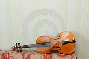 Antique violin for restoration on a table apart sides