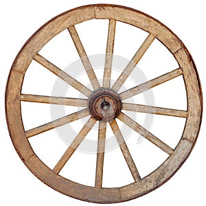 Antique Wagon Wheel on White Background