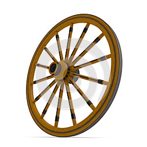 Antique Wagon Wheel On White Background Isolated. 3D Illustration