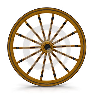 Antique Wagon Wheel On White Background Isolated. 3D Illustration