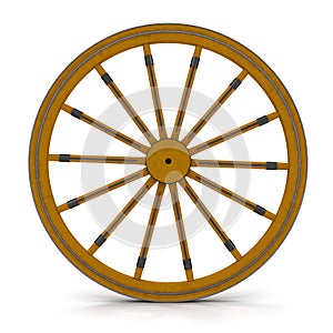 Antique Wagon Wheel On White Background Isolated. 3D Illustration