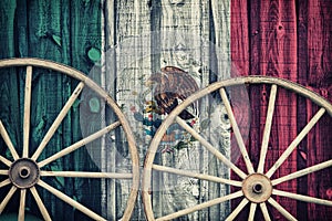 Antique Wagon Wheels with Mexico flag