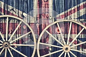 Antique Wagon Wheels with UK flag